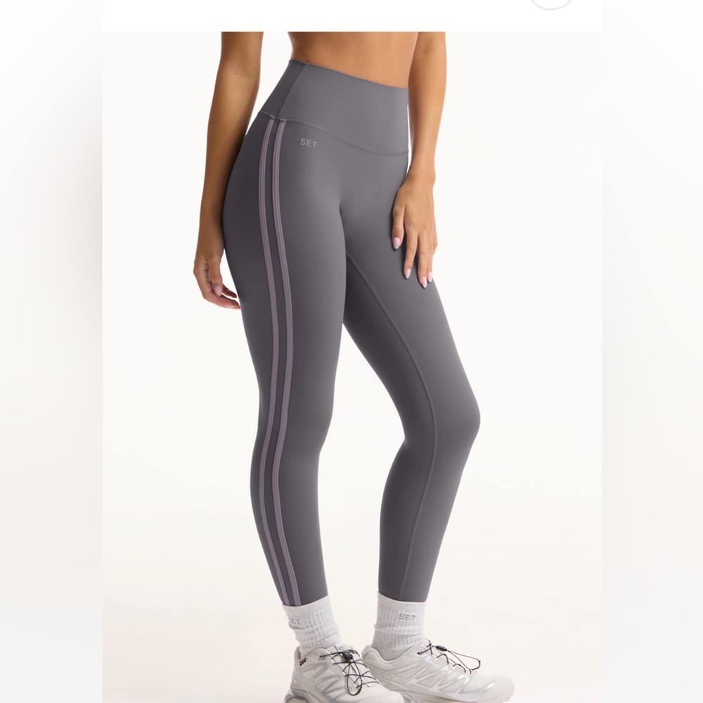 SET Active Gray High-Waist Leggings with Lilac Side Stripes